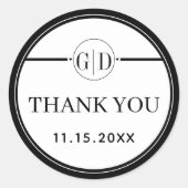 白黒イニシャルサンキュー結婚ズ ラウンドシール (正面)