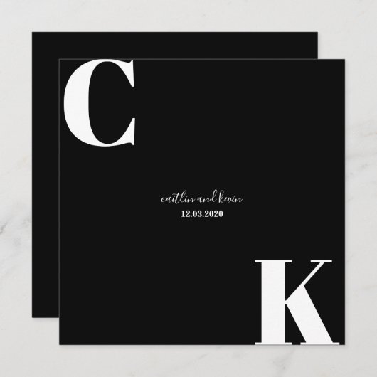 白黒イニシャル日付の保存招待状 招待状 (正面/裏面)