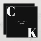 白黒イニシャル日付の保存 招待状 (正面/裏面)