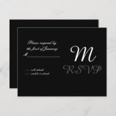 白黒イニシャル返信カード 出欠カード (正面/裏面)