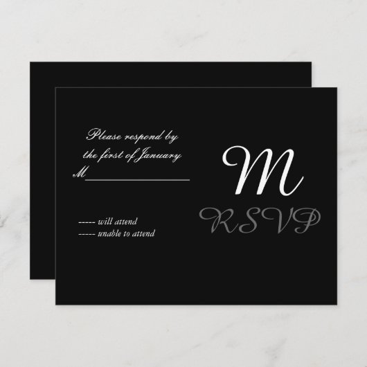 白黒イニシャル返信カード 出欠カード (正面/裏面)