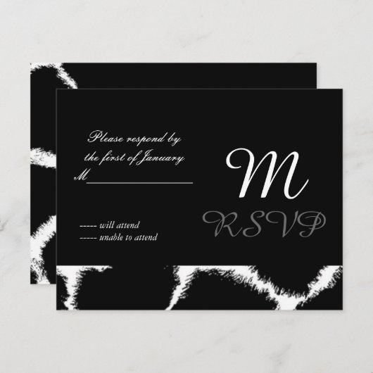 白黒イニシャル返信カード 出欠カード (正面/裏面)