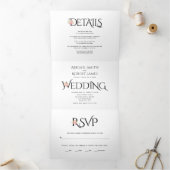 白黒イニシャル、アンパサンド結婚ピンクローズ 三つ折り招待状 (内部)