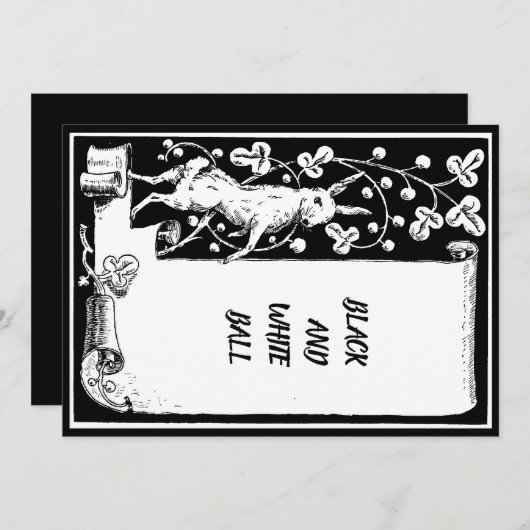 白黒イベントウサギとスクロール紙プラ 招待状 (正面/裏面)