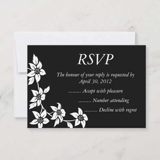 白黒イベント返信、RSVP、または返信カード 出欠カード (正面)