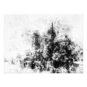 白黒イラストレーションノートルダム大聖堂 フォトプリント            (正面)