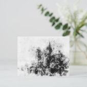 白黒イラストレーションノートルダム大聖堂 ポストカード (スタンド正面)