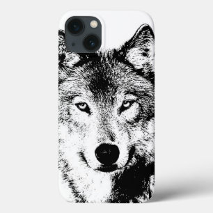 白黒インクアートワークウルフ iPhone 13ケース