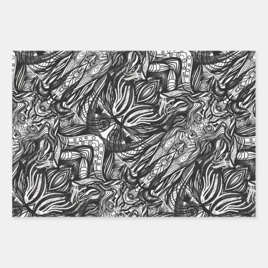 白黒インクスケッチ ラッピングペーパーシート (正面3)