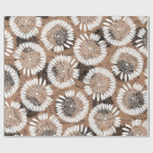 白黒インクデイジークラフト紙芸術的  ラッピングペーパー (フラット)