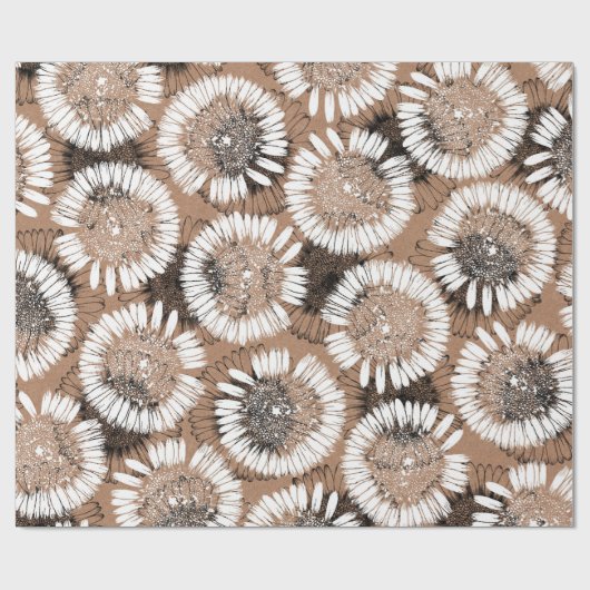 白黒インクデイジークラフト紙芸術的  ラッピングペーパー (フラット)