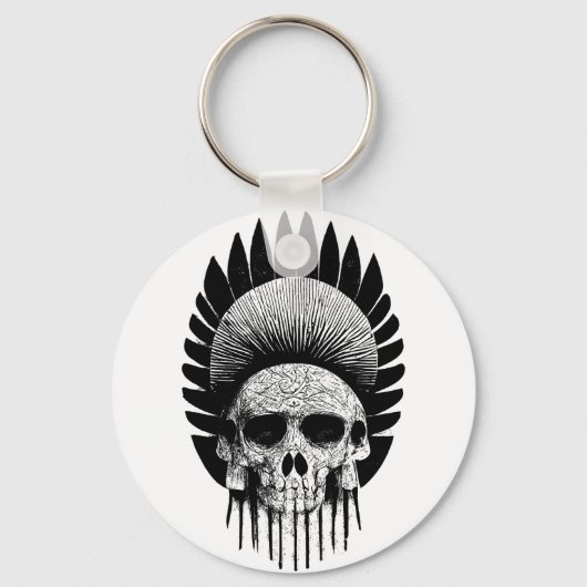 白黒インディアンスカル キーホルダー (正面)
