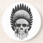 白黒インディアンスカル コースター<br><div class="desc">スカルと先住民アメリカのアドレス。白黒の部族スカルダークアート。</div>