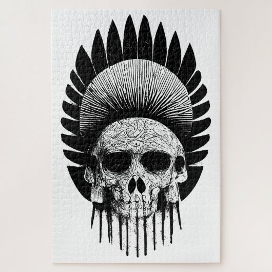 白黒インディアンスカル ジグソーパズル (縦)