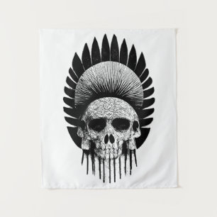 白黒インディアンスカル タペストリー