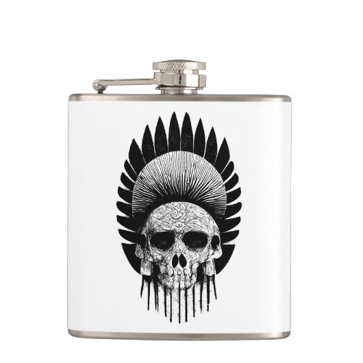 白黒インディアンスカル フラスク (正面)