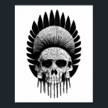 白黒インディアンスカル ポスター<br><div class="desc">スカルと先住民アメリカのアドレス。白黒の部族スカルダークアート。</div>