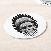 白黒インディアンスカル ラウンドペーパーコースター (アングル)
