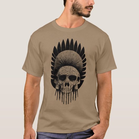 白黒インディアンスカルTシャツ Tシャツ (正面)