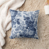 白黒インディゴブルートーンヴィンテージフローラトワール クッション (ブランケット)