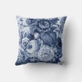 白黒インディゴブルートーンヴィンテージフローラトワール クッション (裏面)