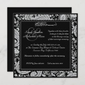 白黒インドのダマスク織のイスラム教の結婚式 招待状 (正面/裏面)