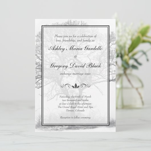 白黒ウィンターツリー結婚式招待状 招待状 (スタンド正面)