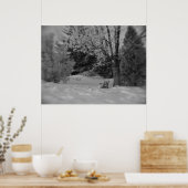 白黒ウィンターパークベンチプリント ポスター (キッチン)