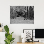 白黒ウィンターパークベンチプリント ポスター (ホームオフィス)