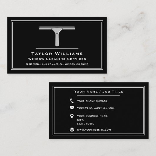 白黒ウィンドウクリーナークリーニングサービスクリーン 名刺 (正面/裏面)