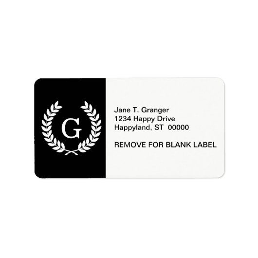 白黒ウィートローレルリースイニシャルモノグラム ラベル (正面)