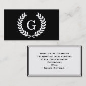 白黒ウィートローレルリースイニシャルモノグラム 名刺 (正面/裏面)