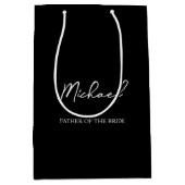 白黒ウェディングパパーソナライズされたーティー名ギフト ミディアムペーパーバッグ (正面)