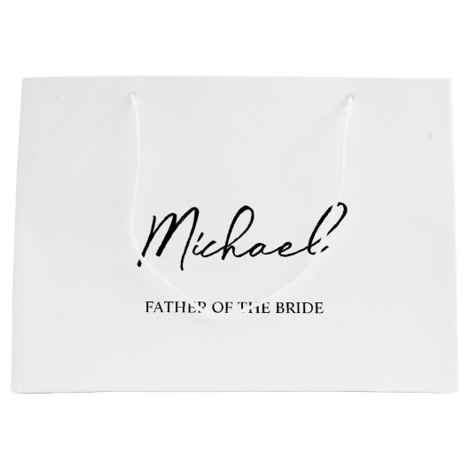 白黒ウェディングパパーソナライズされたーティー名ギフト ラージペーパーバッグ (正面)