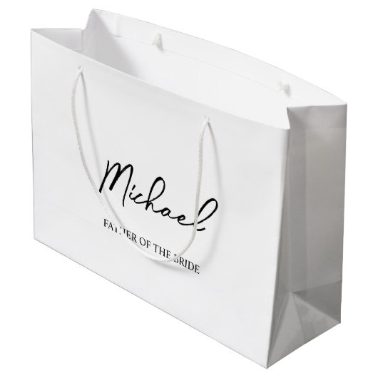 白黒ウェディングパパーソナライズされたーティー名ギフト ラージペーパーバッグ (裏面アングル)