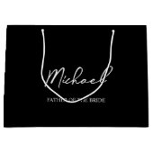 白黒ウェディングパパーソナライズされたーティー名ギフト ラージペーパーバッグ (正面)