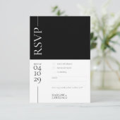 白黒ウェディングモダンRSVPカード 出欠カード (スタンド正面)