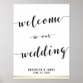 白黒ウェディングレセプションのサイン金ゴールド18x24 ポスター (正面)