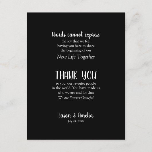 白黒ウェディングレセプションプレート サンキューカード (正面)