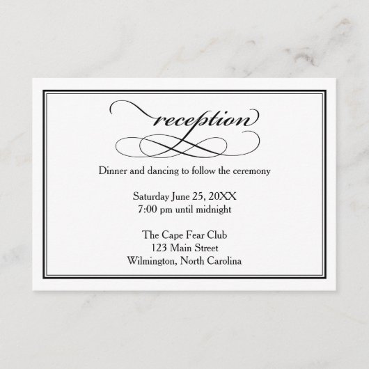 白黒ウェディングレセプション詳細カード エンクロージャーカード (正面)