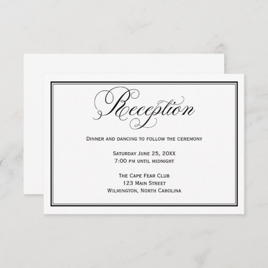 白黒ウェディングレセプション詳細カード エンクロージャーカード (正面/裏面)