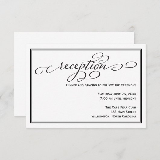 白黒ウェディングレセプション詳細カード エンクロージャーカード (正面/裏面)