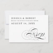 白黒ウェディング伝統的RSVPカード 出欠カード (正面)