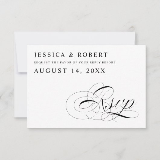 白黒ウェディング伝統的RSVPカード 出欠カード (正面)