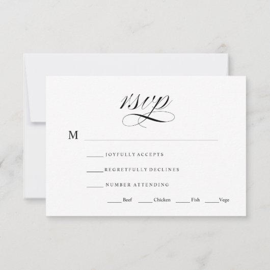 白黒ウェディング伝統的RSVPカード 出欠カード (裏面)