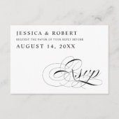 白黒ウェディング伝統的RSVPカード 出欠カード (正面)