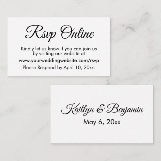 白黒ウェディングRSVPオンラインエレガントシンプル エンクロージャーカード (正面/裏面)