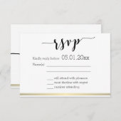 白黒ウェディングRSVPカード金ゴールド行 出欠カード (正面/裏面)