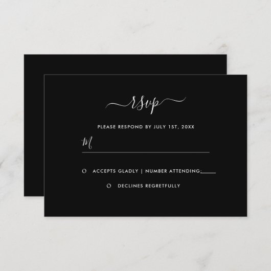 白黒ウェディングRSVPカード 出欠カード (正面/裏面)