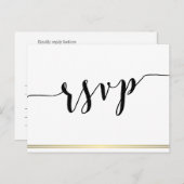 白黒ウェディングRSVPポストカード金ゴールド行 インビテーションポストカード (正面/裏面)